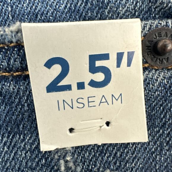 Arizona Jean Co. Hi- Rise Cuffed Cut Off Denim Shorts 9 Dark Blue distressed {70 - Picture 3 of 10